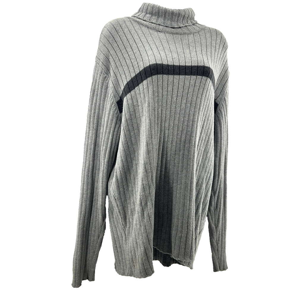 VTG Y2K Old Navy L Stripe Ribbed Sweater Gray Turtleneck Grandpa Academia Skater